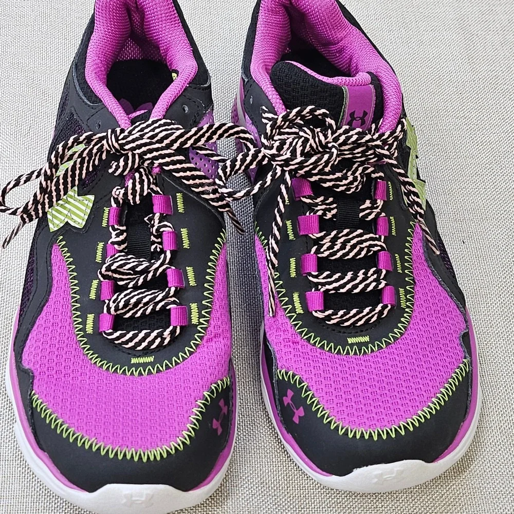 Under Armour Micro G Running Shoes Youth 4.5Y Purple Black Neon Green‎ 1241824